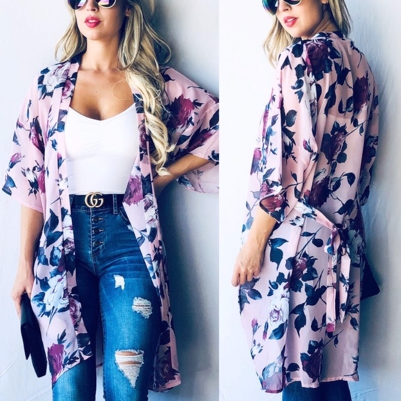 TONJA Floral Print Kimono Cardigan - BLUSH    - Picture 2 of 3